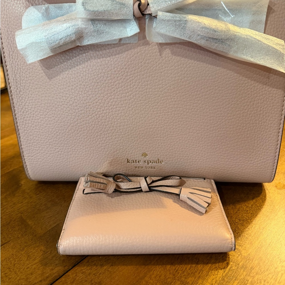 Kate Spade Blush Pink Hayes Satchel with Bow Detail and Matching Wallet - Picture 7 of 8